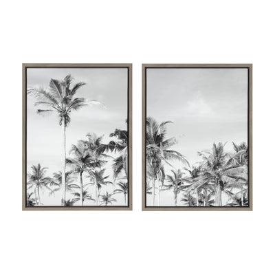 Sylvie Coastal Coconut Palm Tree Beach BW Framed Canvas Set by The