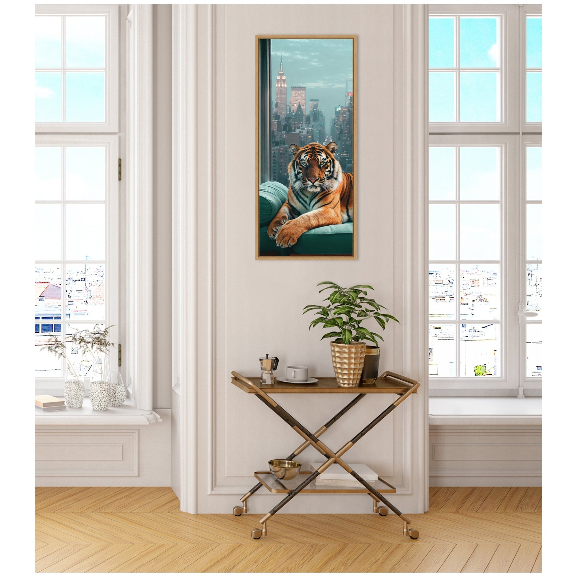 Sylvie Graceful Tiger in New York Framed Canvas by Michael Schauer