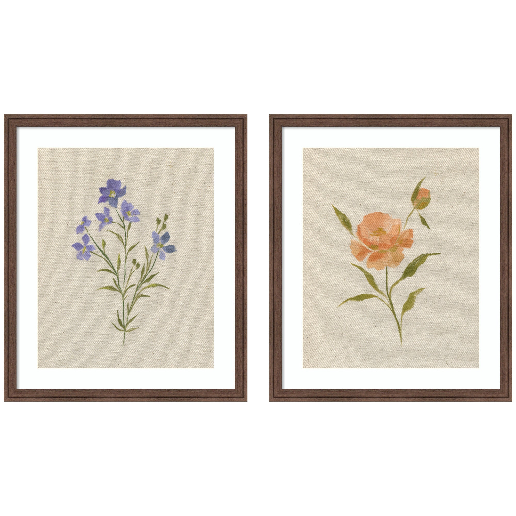 AQ Simple Blooms 2 Piece Framed Wall Art Print Set displayed in home setting
