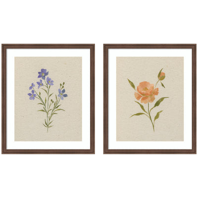 AQ Simple Blooms 2 Piece Framed Wall Art Print Set displayed in home setting