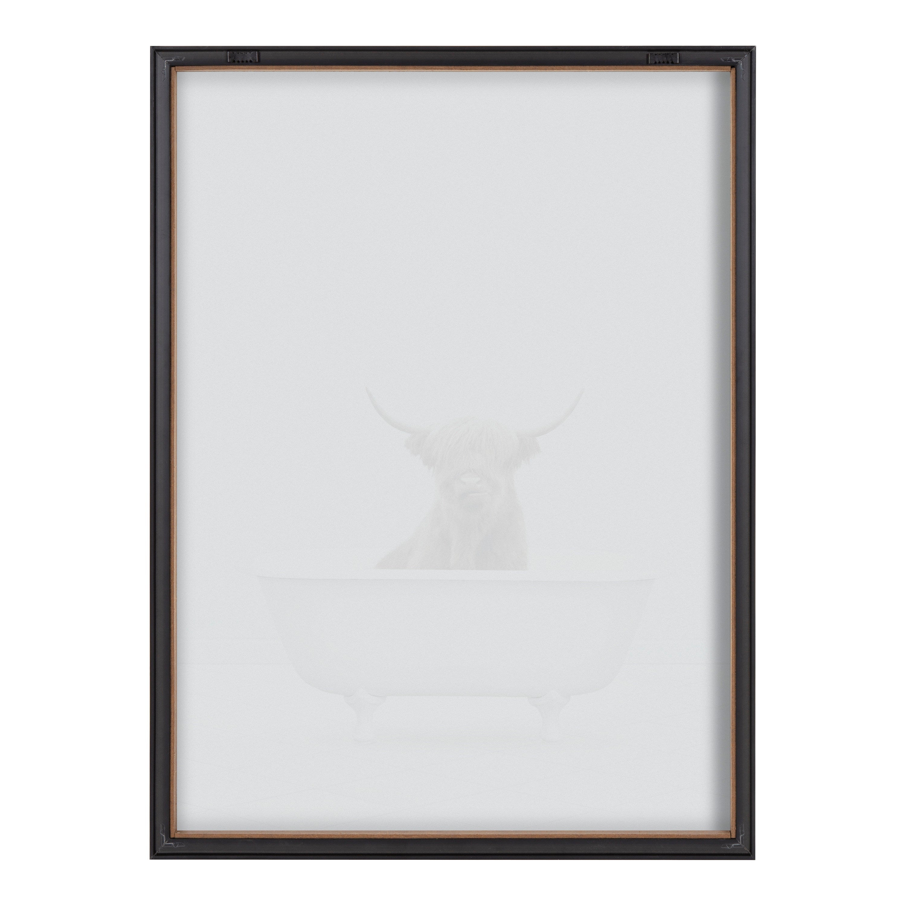 Blake Highland Cow Solo Bathtub Framed Printed Glass by Amy Peterson Art Studio