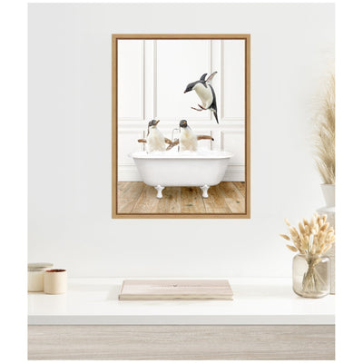 Sylvie Penguins in Traditional Vintage Bathtub Framed Canvas by Amy Peterson