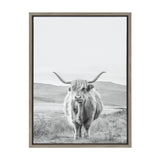 Sylvie Highland Cow Mountain Landscape Black and White Framed Canvas by kateandlaurel