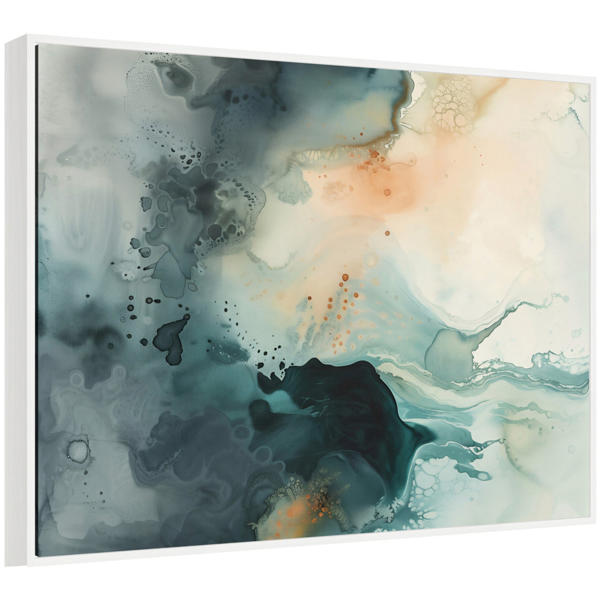 Sylvie Ethereal Ink I – a framed floating canvas art featuring abstract ink patterns in soft neutral tones by Amy Lighthall