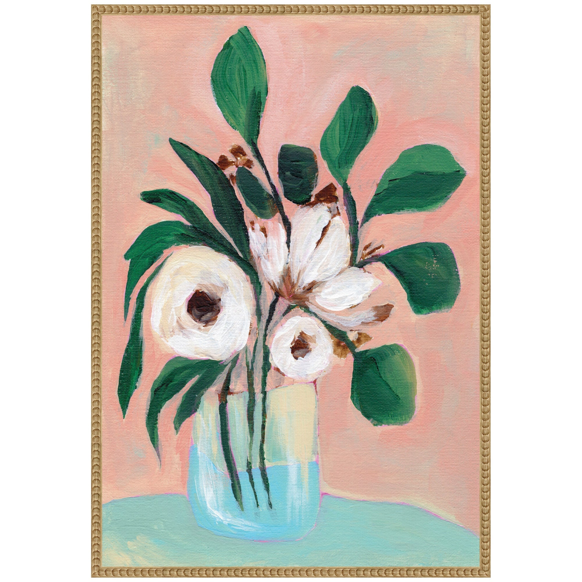 Sylvie Beaded Blush in Bloom Framed Canvas by Nikita Jariwala