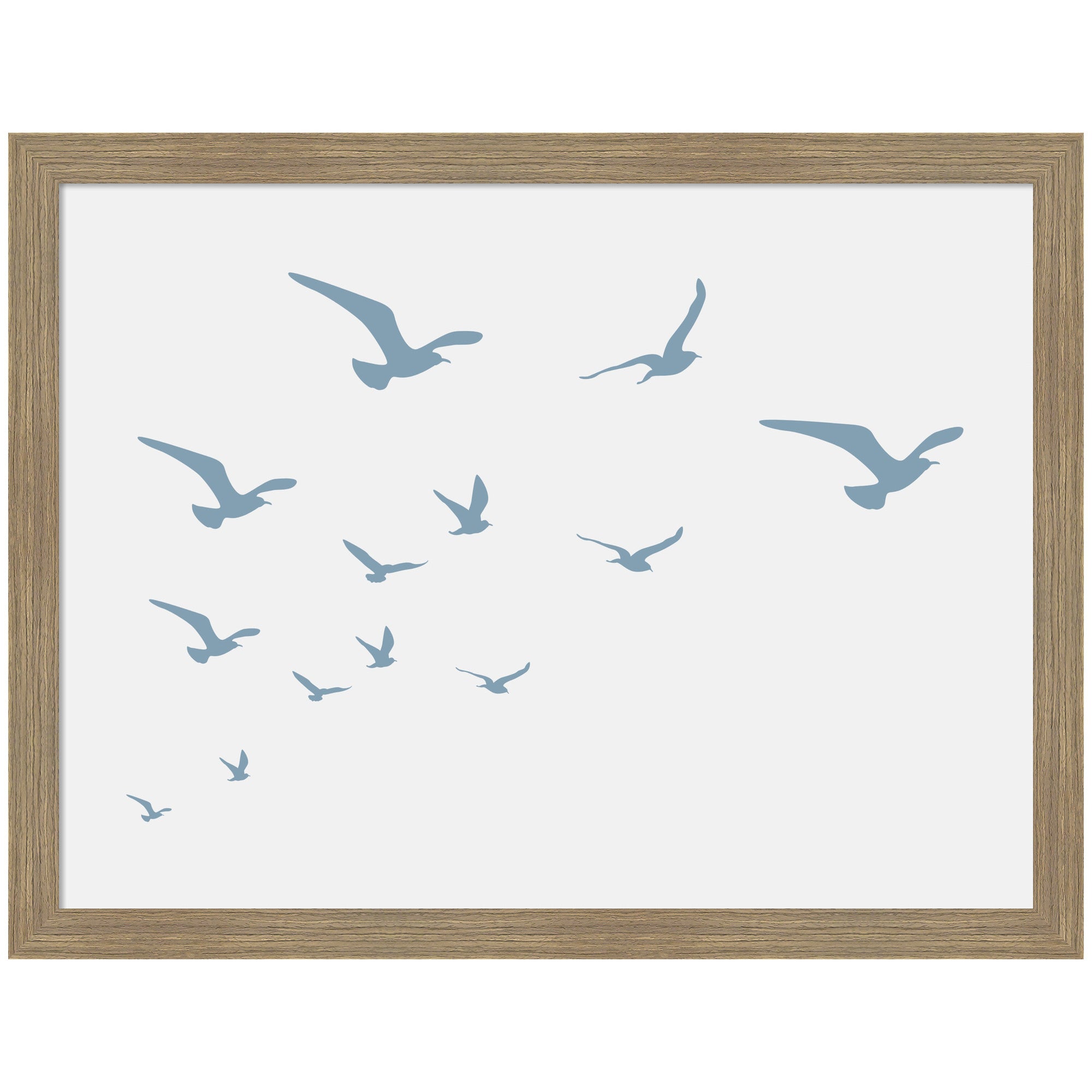 Framed wall art print titled Seagulls White Background by Jolly and Dash showing seagull images on a white background.