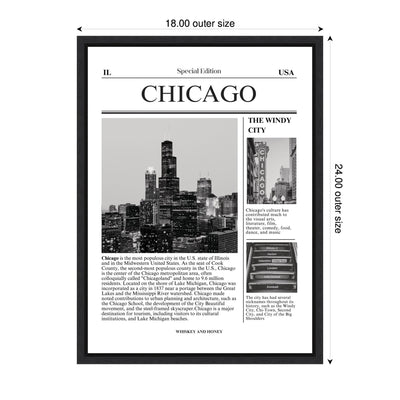 Chicago City Article by Megan Ryan Framed Canvas Wall Art Print