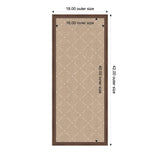 Rectangular beige lattice pattern panel with dimensions marked: 18x42 inches outer size and 16x40 inches inner size, framed in dark brown.