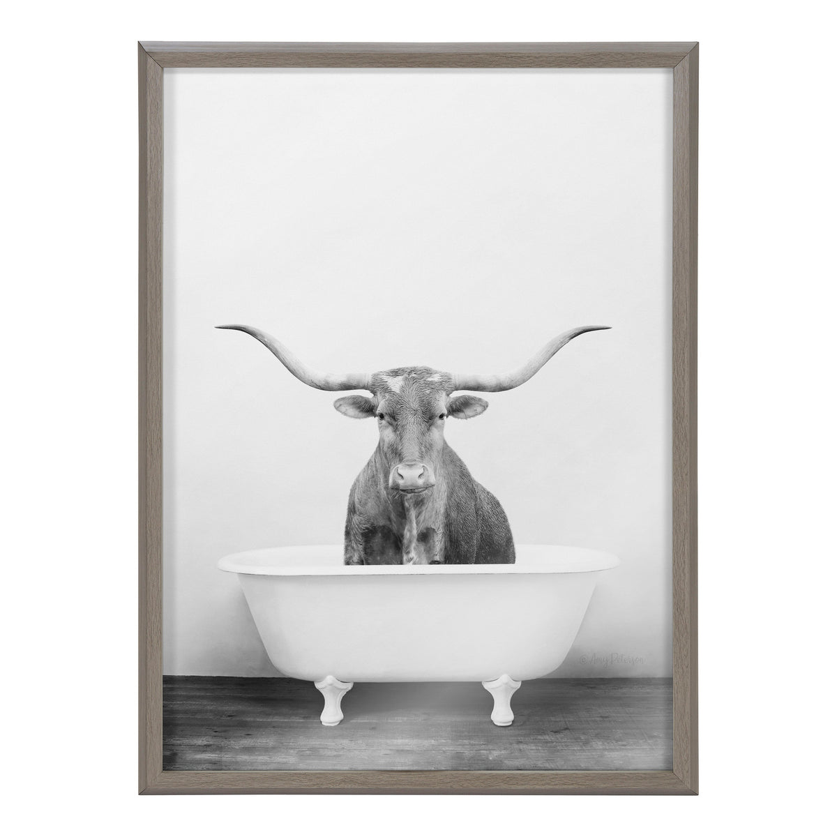 Blake Longhorn BW Bathroom Framed Printed Glass by kateandlaurel - product image 2 for Resin Society