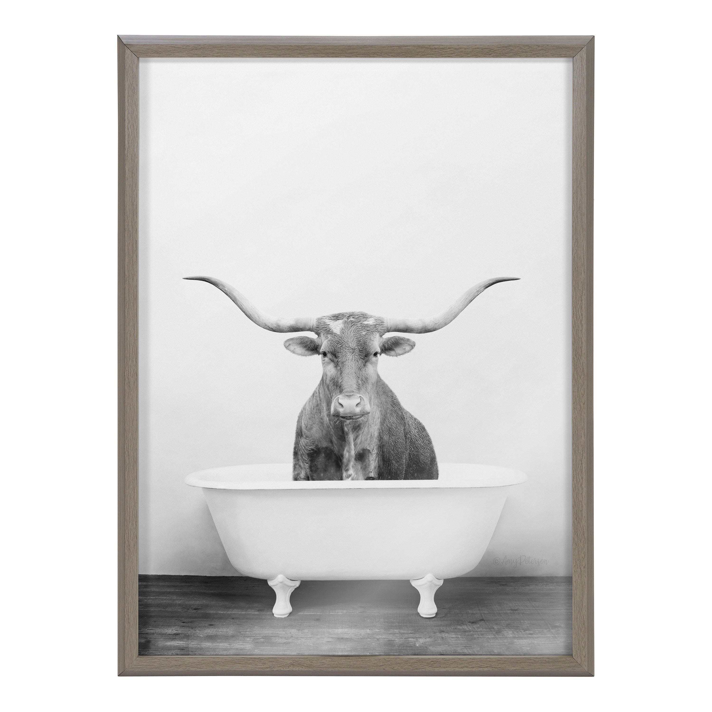 Blake Longhorn BW Bathroom Framed Printed Glass by kateandlaurel - product image 2 for Resin Society
