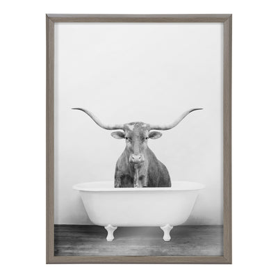 Blake Longhorn BW Bathroom Framed Printed Glass by kateandlaurel - product image 2 for Resin Society