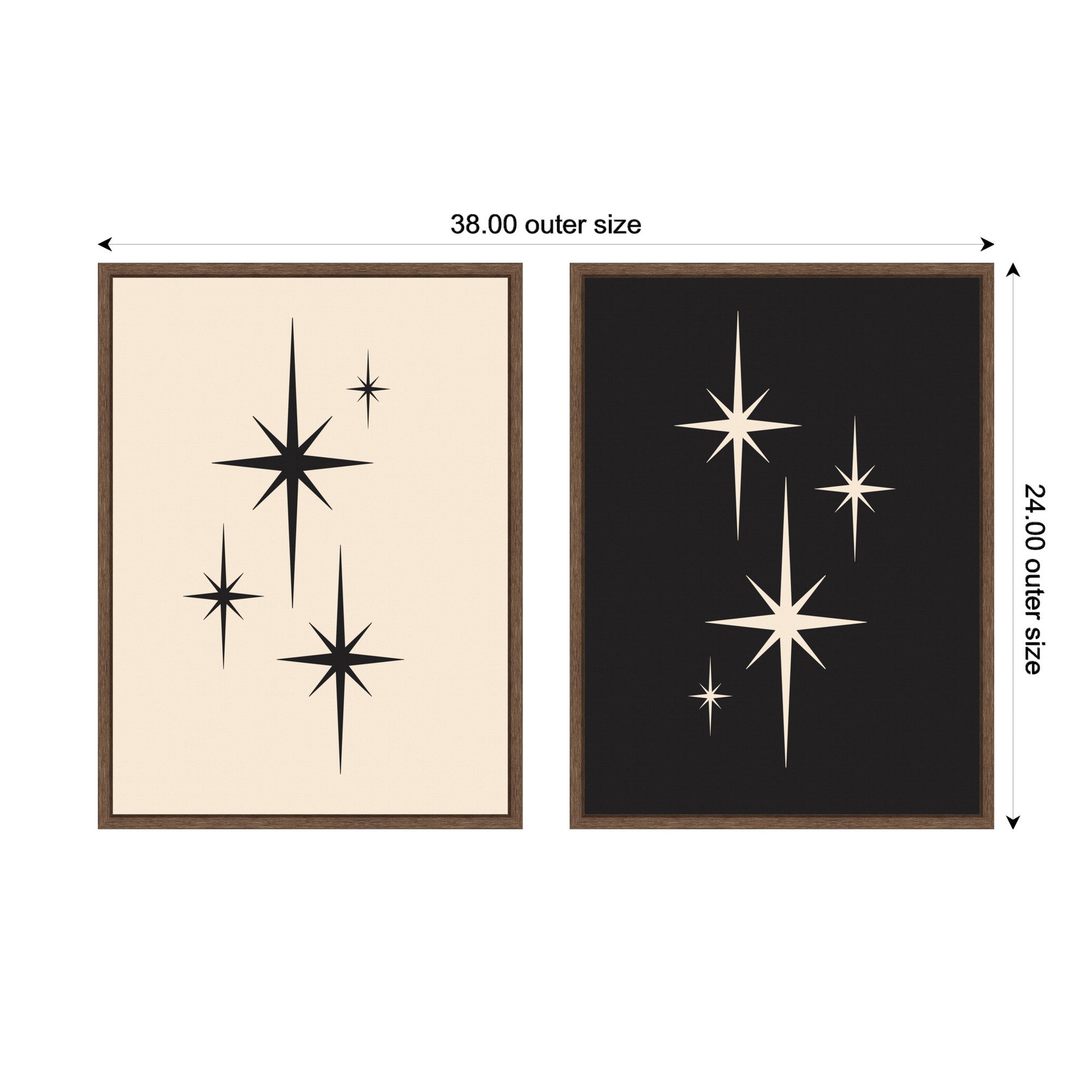 Starburst Retro Atomic 70s Style MCM Minimalist 2 Piece Framed Canvas Wall Art Set by Lucky Guava