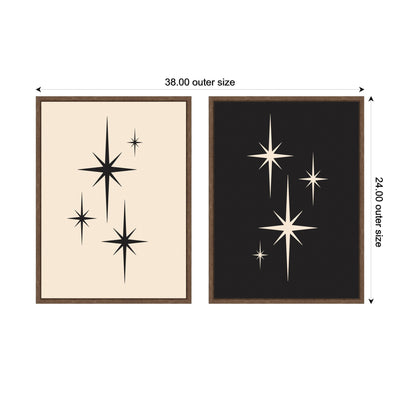 Starburst Retro Atomic 70s Style MCM Minimalist 2 Piece Framed Canvas Wall Art Set by Lucky Guava