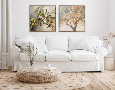 Sylvie Beaded Olive Tree Framed Canvas by The Creative Bunch Studio