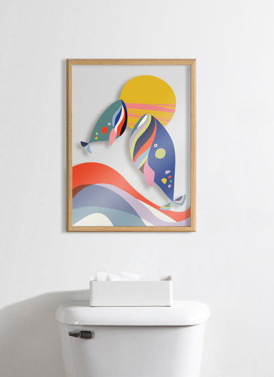 Blake Modern Colorful Whales Framed Printed Glass by kateandlaurel - product image 5 for Resin Society