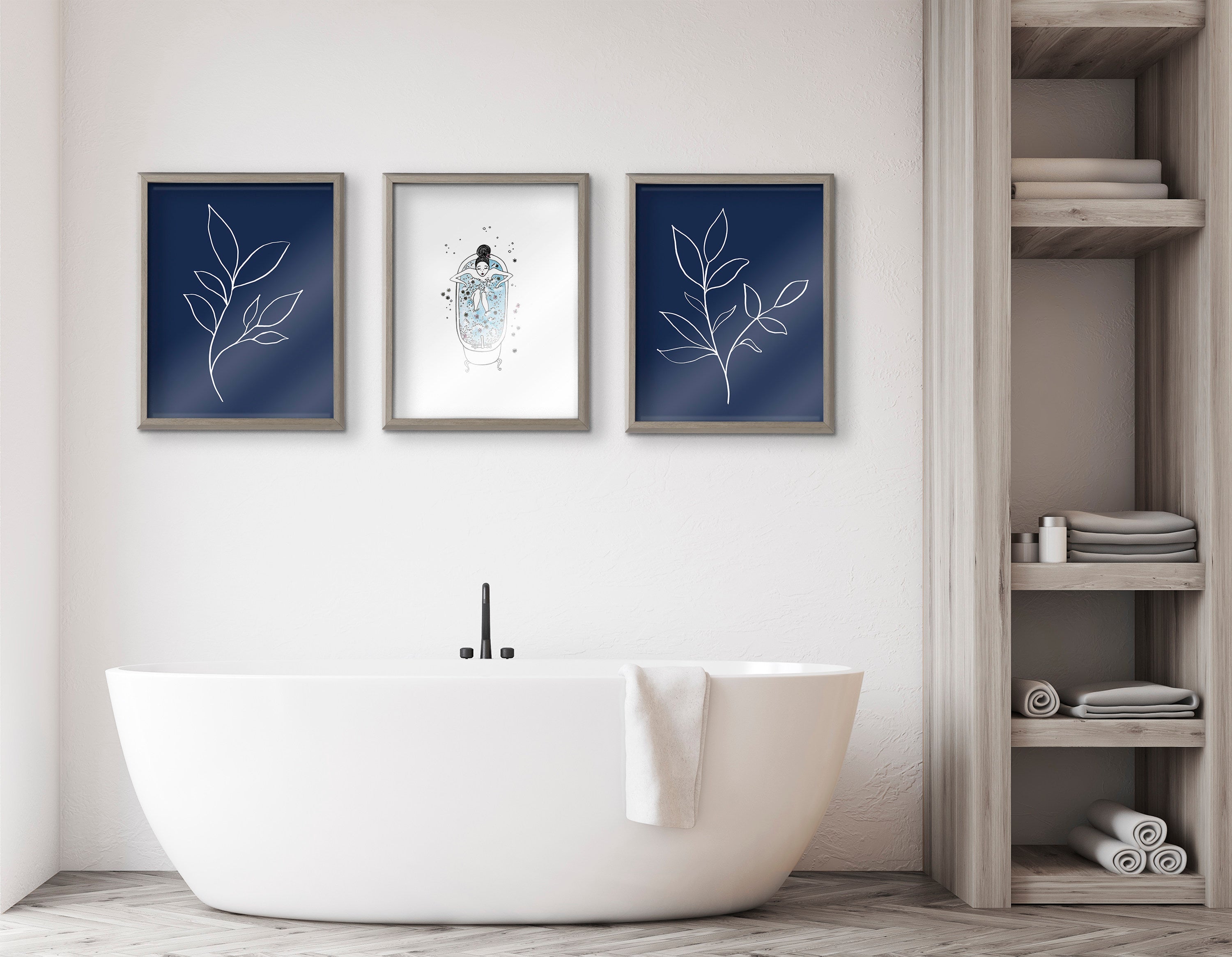 Blake Modern Blue Botanical Line Sketch Print 3 Framed Printed Glass by by kateandlaurel - product image 19 for Resin Society