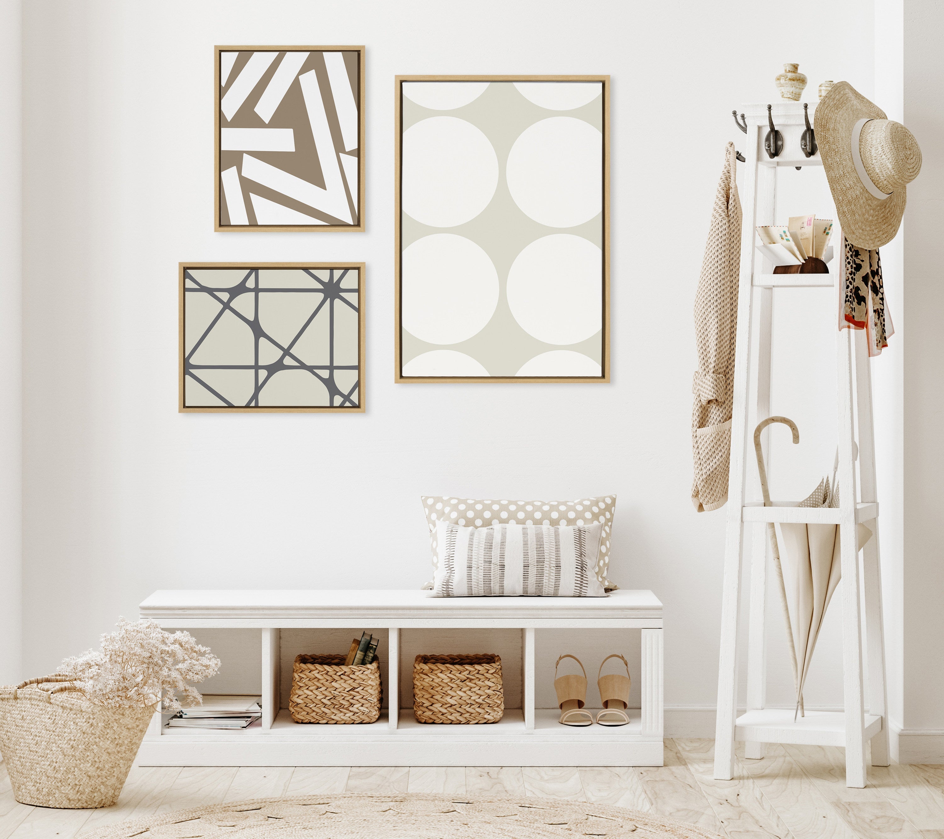 Sylvie Elevated Modern Neutral Dots and Stained Glass Framed Canvas Set