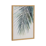 Framed botanical print featuring green palm fronds with gradient shading on a white background, bordered by a simple light wood frame.