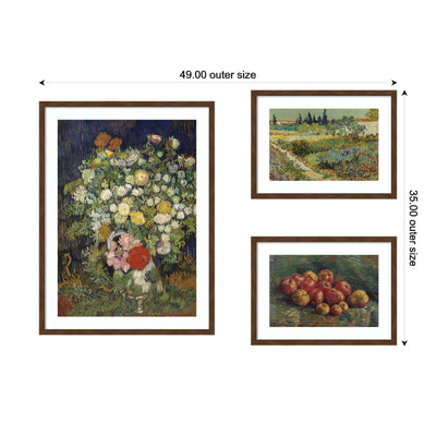 Apples 1887, Bouquet of Flowers in a Vase 1890, & Garden at Arles by Vincent Van Gogh 3 Piece Framed Wall Art Print Set
