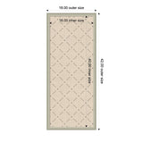 Rectangular beige mat with a subtle green lattice pattern, framed with a light green border measuring 18 by 42 inches overall and 16 by 40 inches inner size.