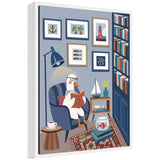 Reading Goose framed canvas wall art print by Rachel Lee 3 Birdies Studio in Sylvie white frame