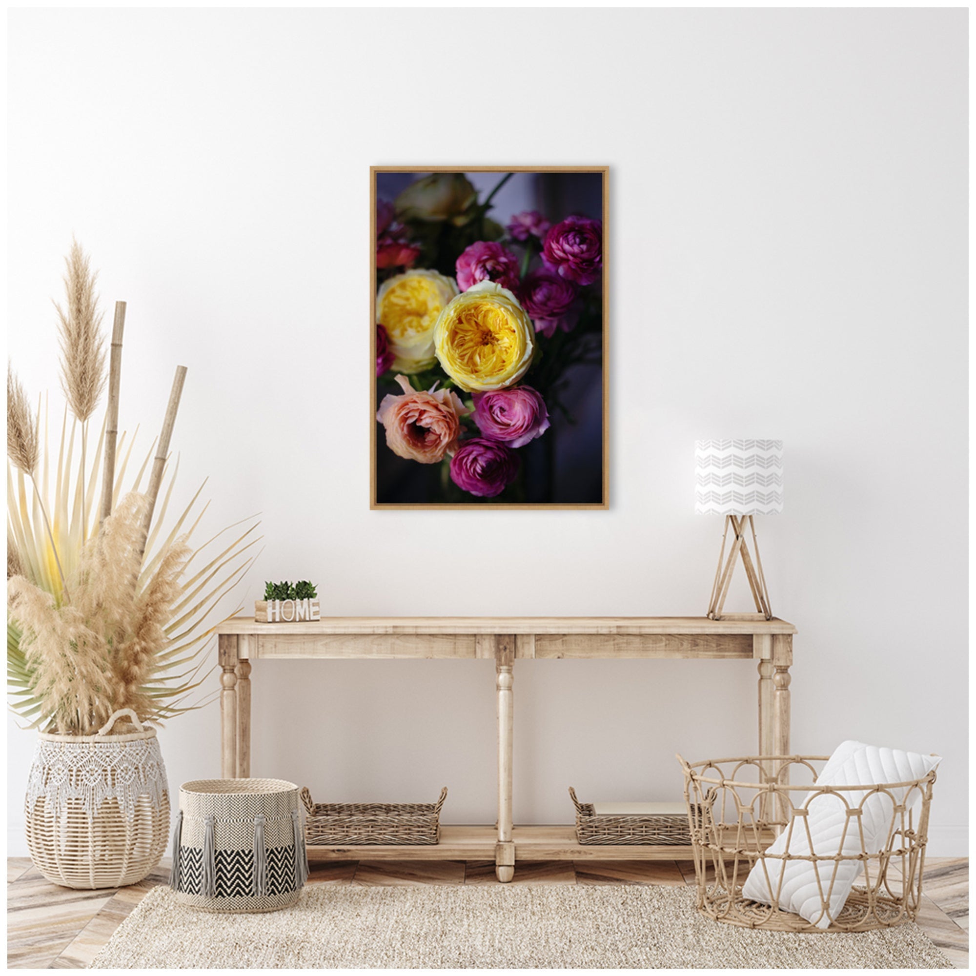 Sylvie Stunning Yellow and Pink Flower Bouquet Framed Canvas by Kristy Campbell