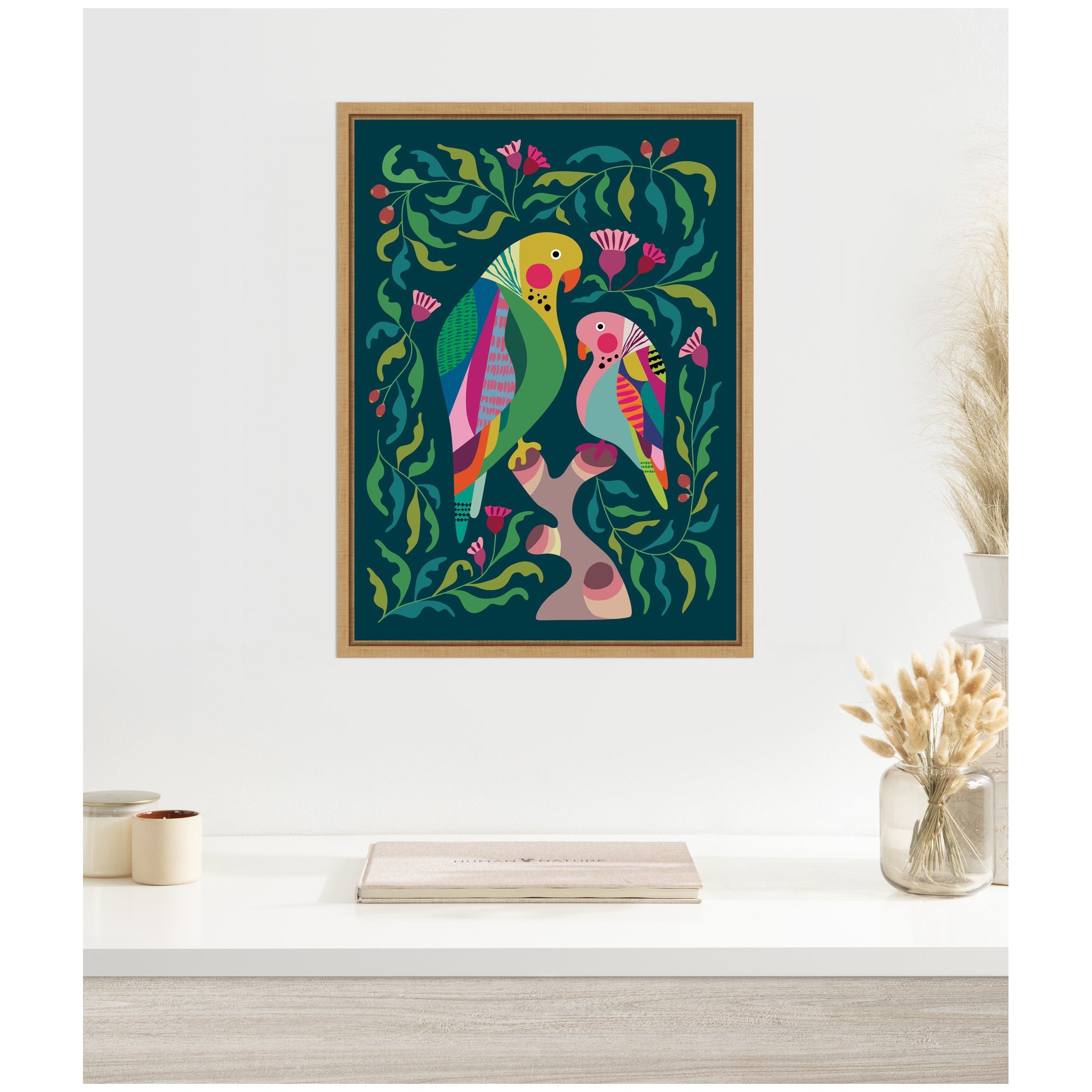 Budgies by Rachel Lee Framed Canvas Wall Art Print