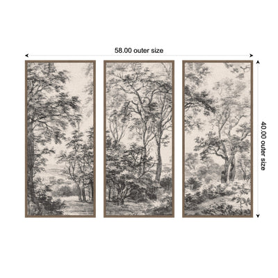 Wooded 1648 Antonie Waterloo Linen Panel 3 Piece Framed Canvas Wall Art Set by Nostalgia Prints