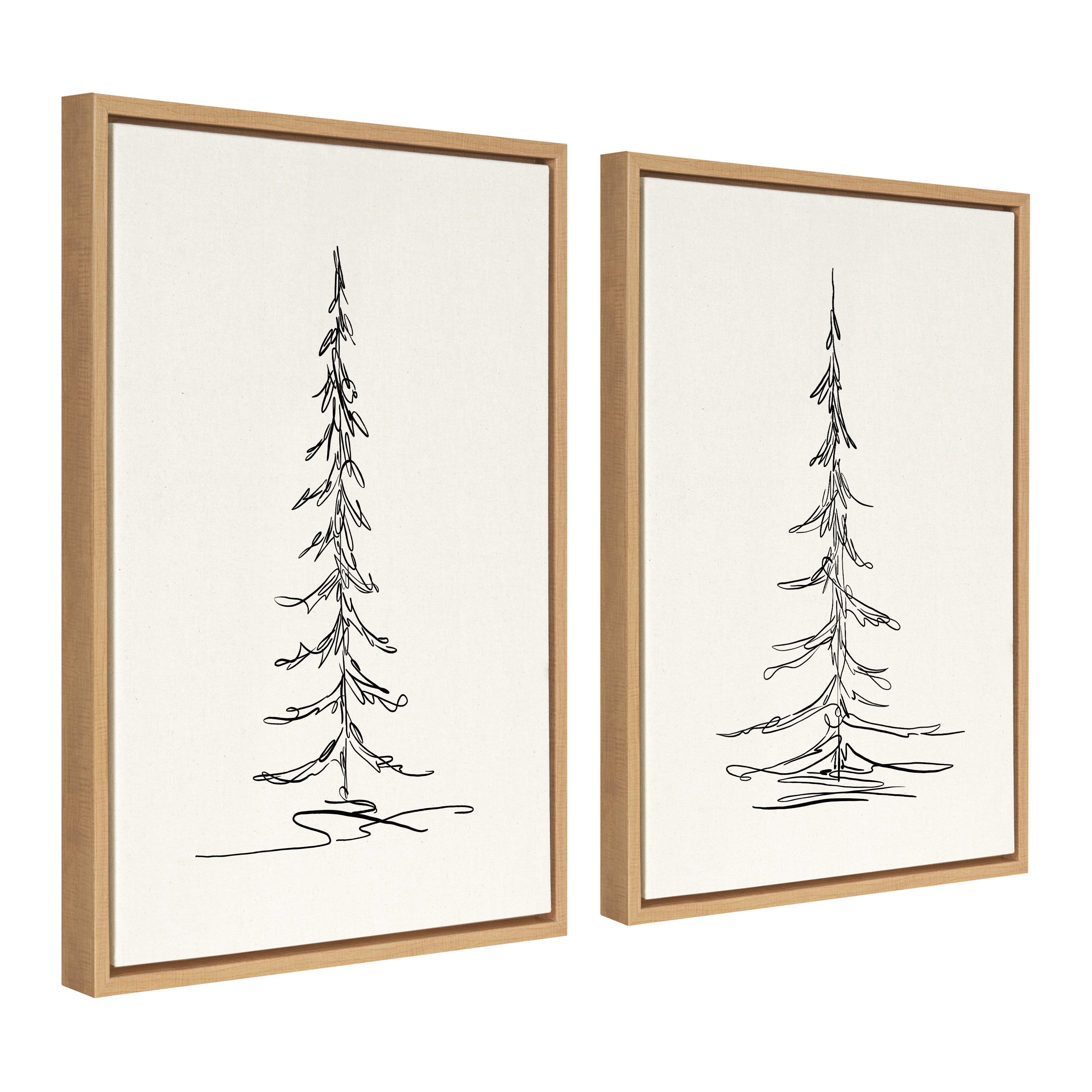 Sylvie Minimalist Evergreen Trees Sketch Framed Canvas Art Set by The Creative Bunch Studio