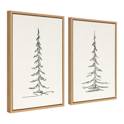 Sylvie Minimalist Evergreen Trees Sketch Framed Canvas Art Set by The Creative Bunch Studio