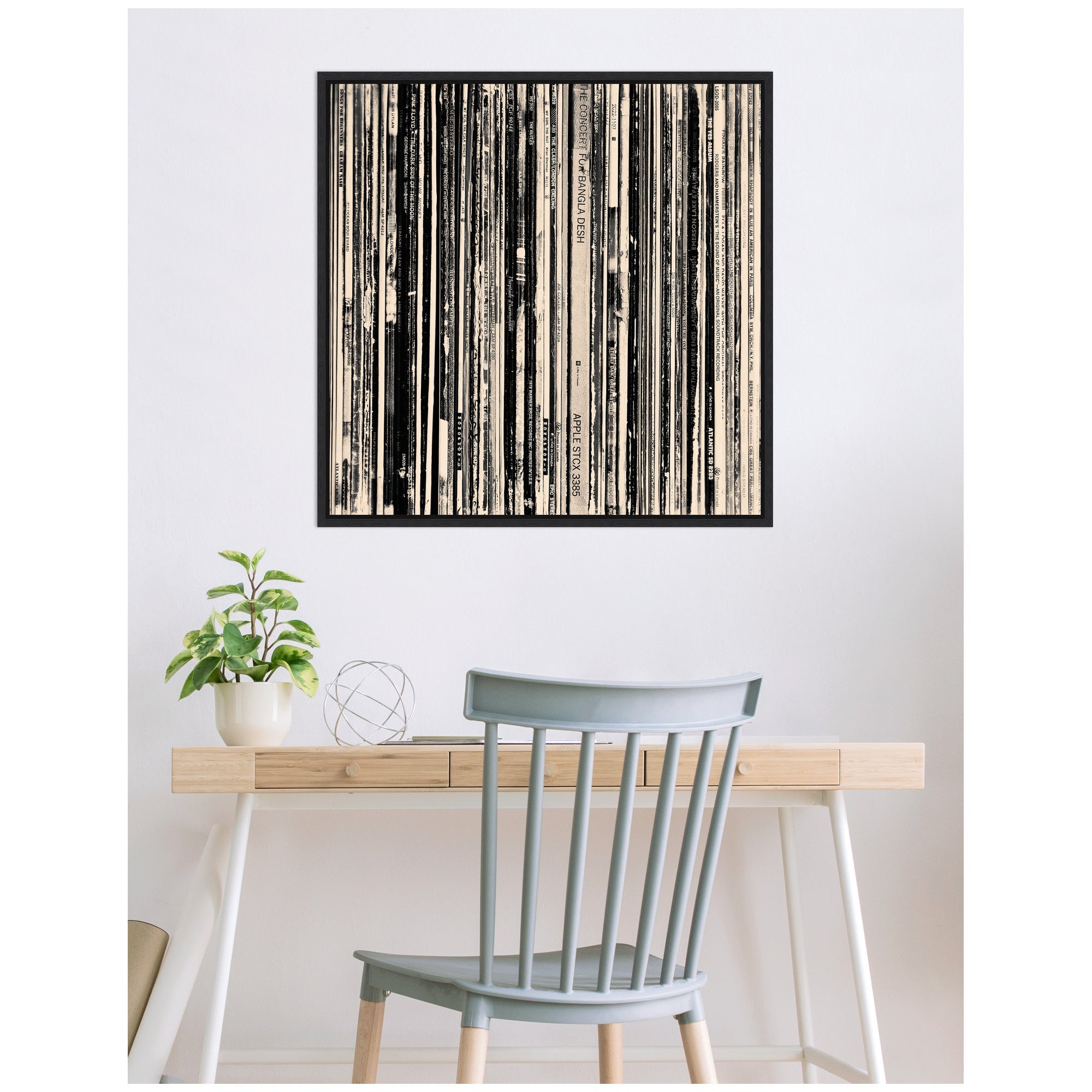 33 RPM Black and White Square by Robert Cadloff Framed Canvas Wall Art Print