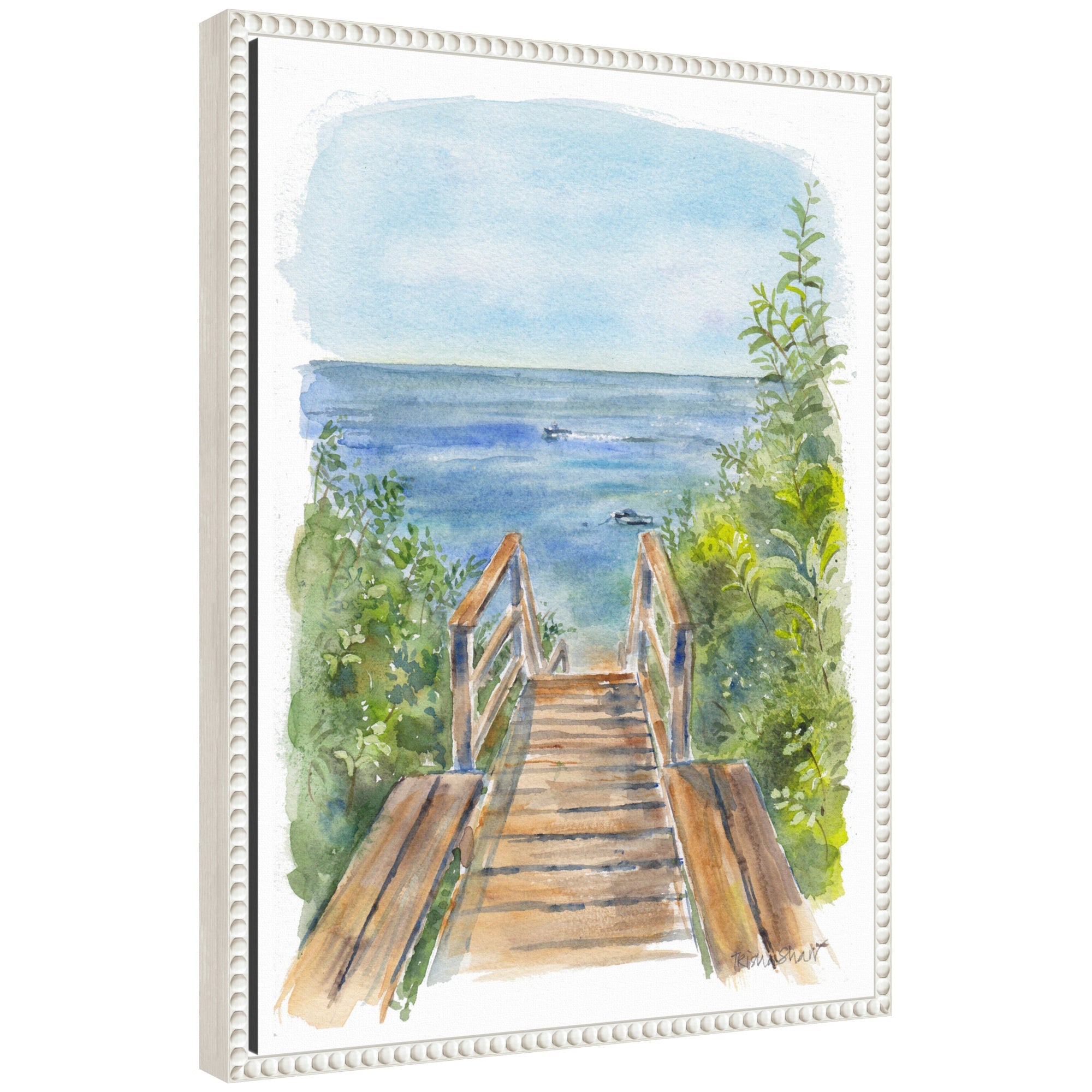 Framed canvas art titled 'Sylvie Stariway to Beach Cape Cod' by Patricia Shaw featuring a coastal beach scene