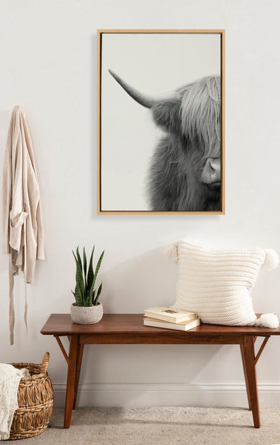 Sylvie Hey Dude Highland Cow Crop Framed Canvas by The Creative Bunch