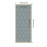 Rectangular light blue block print with white botanical motifs, shown within a light gray frame indicating 16x40 inch inner and 18x42 inch outer sizes.