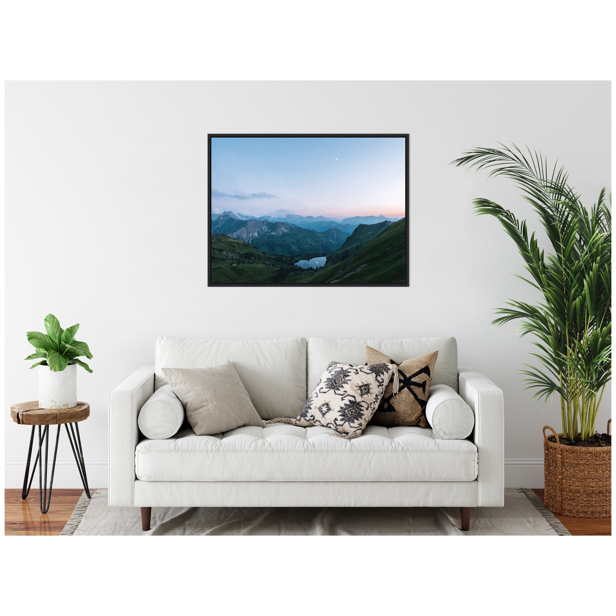 Sylvie Moonrise over the Mountain Lake in the German Alps Framed Canvas by Michael Schauer
