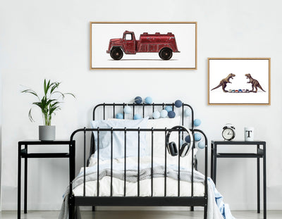Sylvie Dino Cars Faceoff Framed Canvas by Saint and Sailor Studios