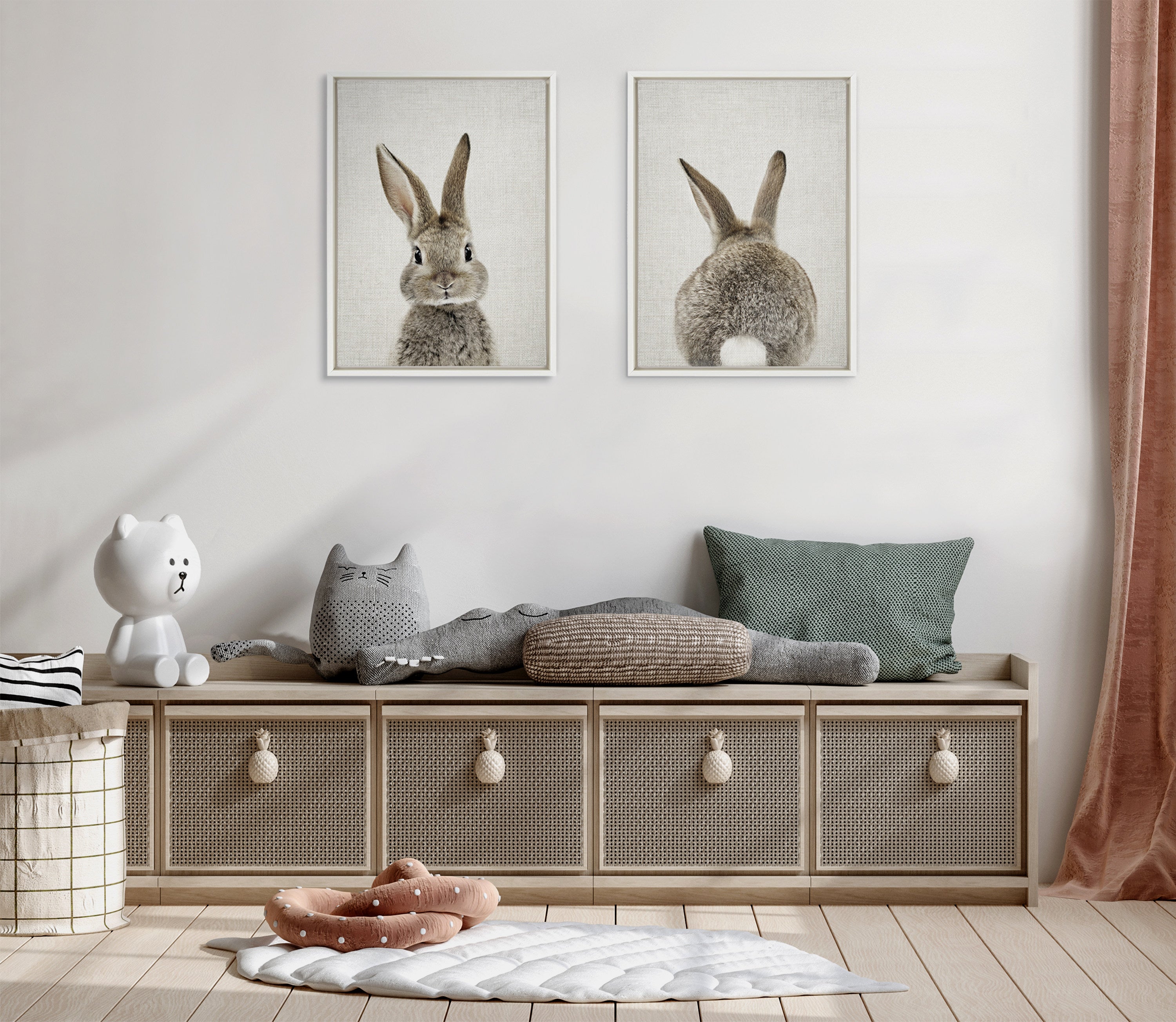 Sylvie Bunny Portrait and Bunny Tail Framed Canvas Art Set by Amy Peterson Art Studio