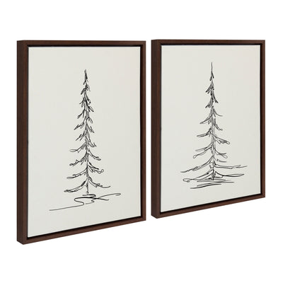 Sylvie Minimalist Evergreen Trees Sketch Framed Canvas Art Set by The Creative Bunch Studio