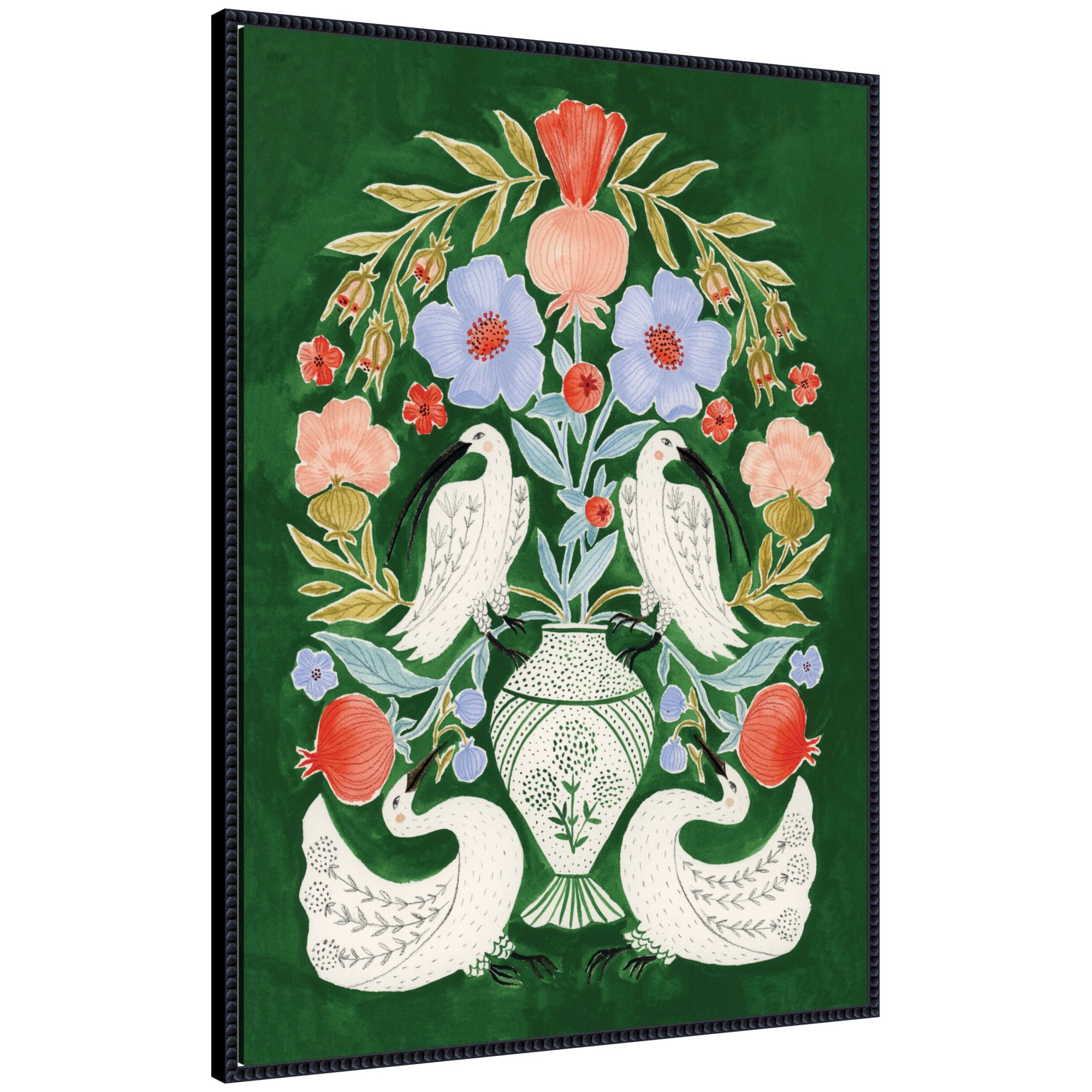 Floral Folklore Ibises and Swan by Jill Labieniec Framed Canvas Wall Art Print