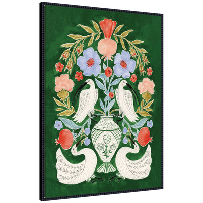 Floral Folklore Ibises and Swan by Jill Labieniec Framed Canvas Wall Art Print
