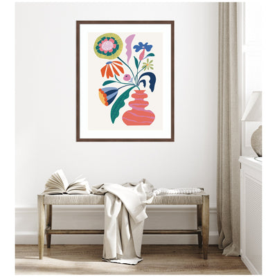 Framed Art Retro Whimsical Floral vase by Rachel Lee