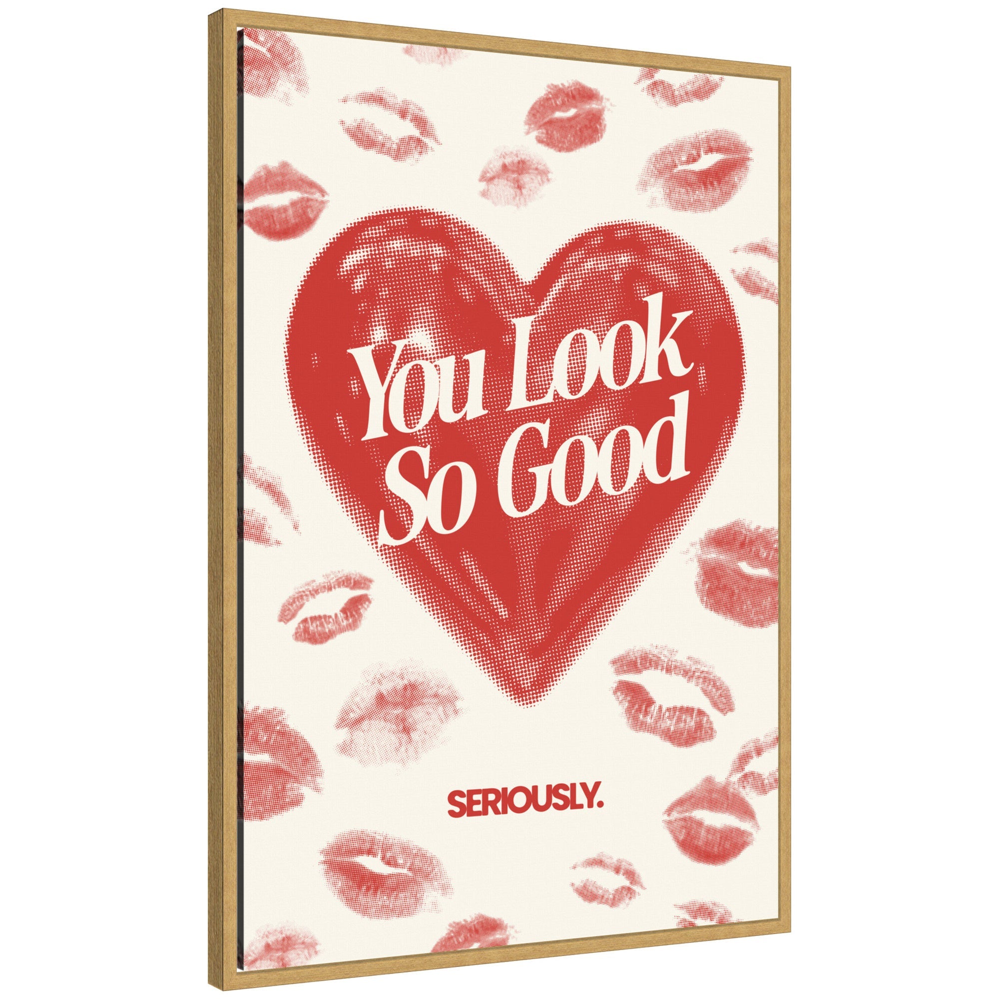 You Look So Good Red Lipstick Inspirational Quote framed canvas wall art print in bright gold in Sylvie frame
