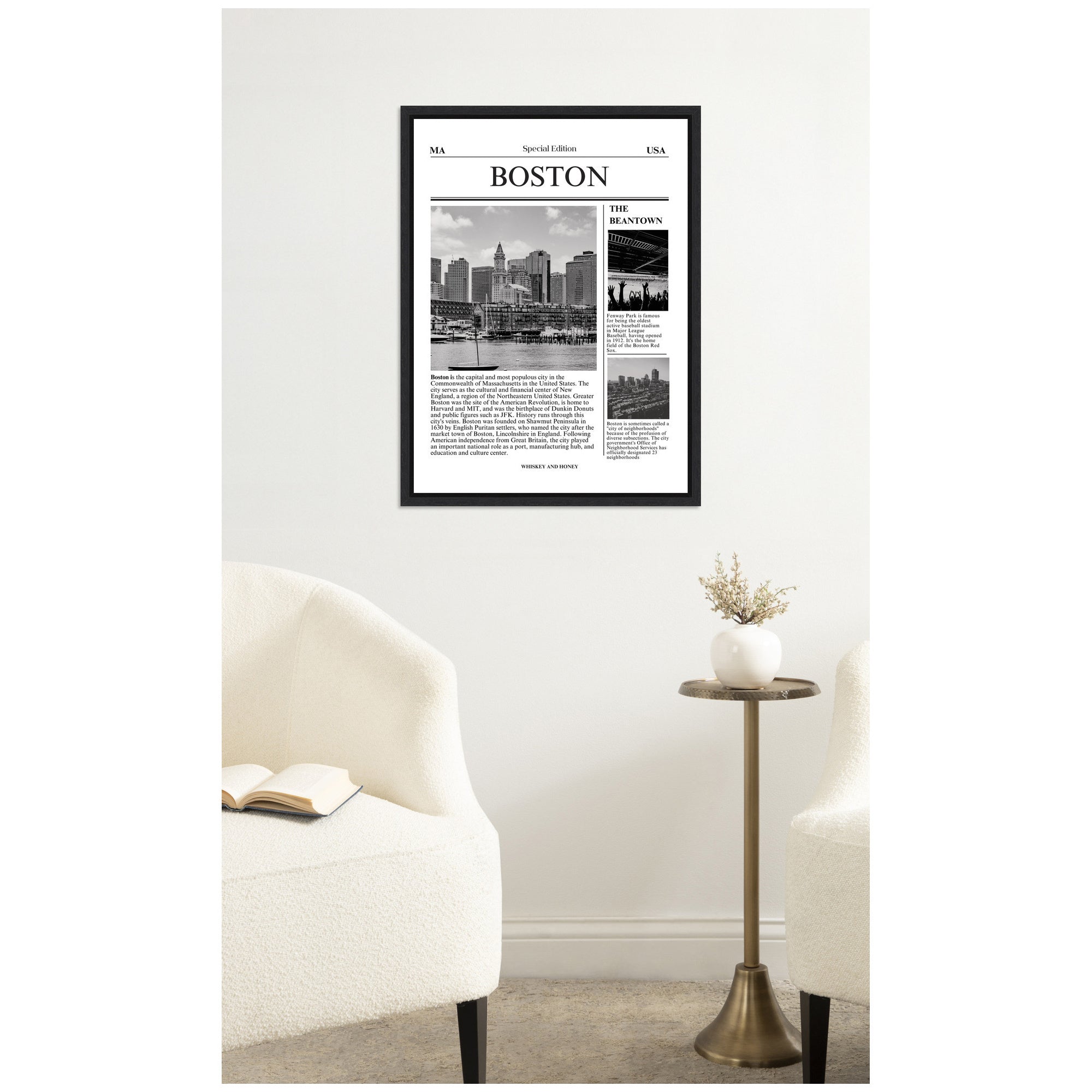 Boston Article by Megan Ryan Framed Canvas Wall Art Print