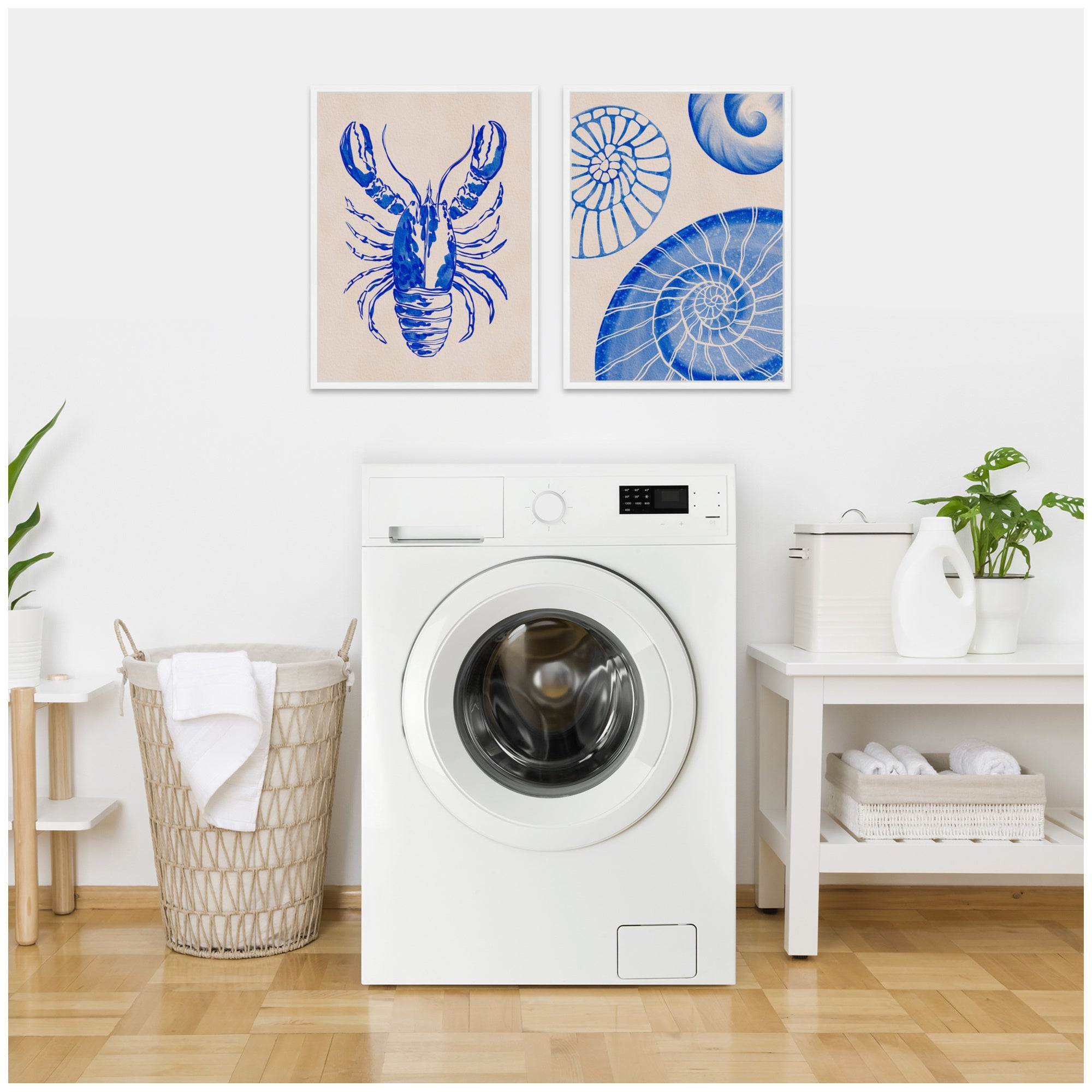 Sylvie Lobster and Ocean Charms 1 Framed Canvas Art Set by Nikita Jariwala