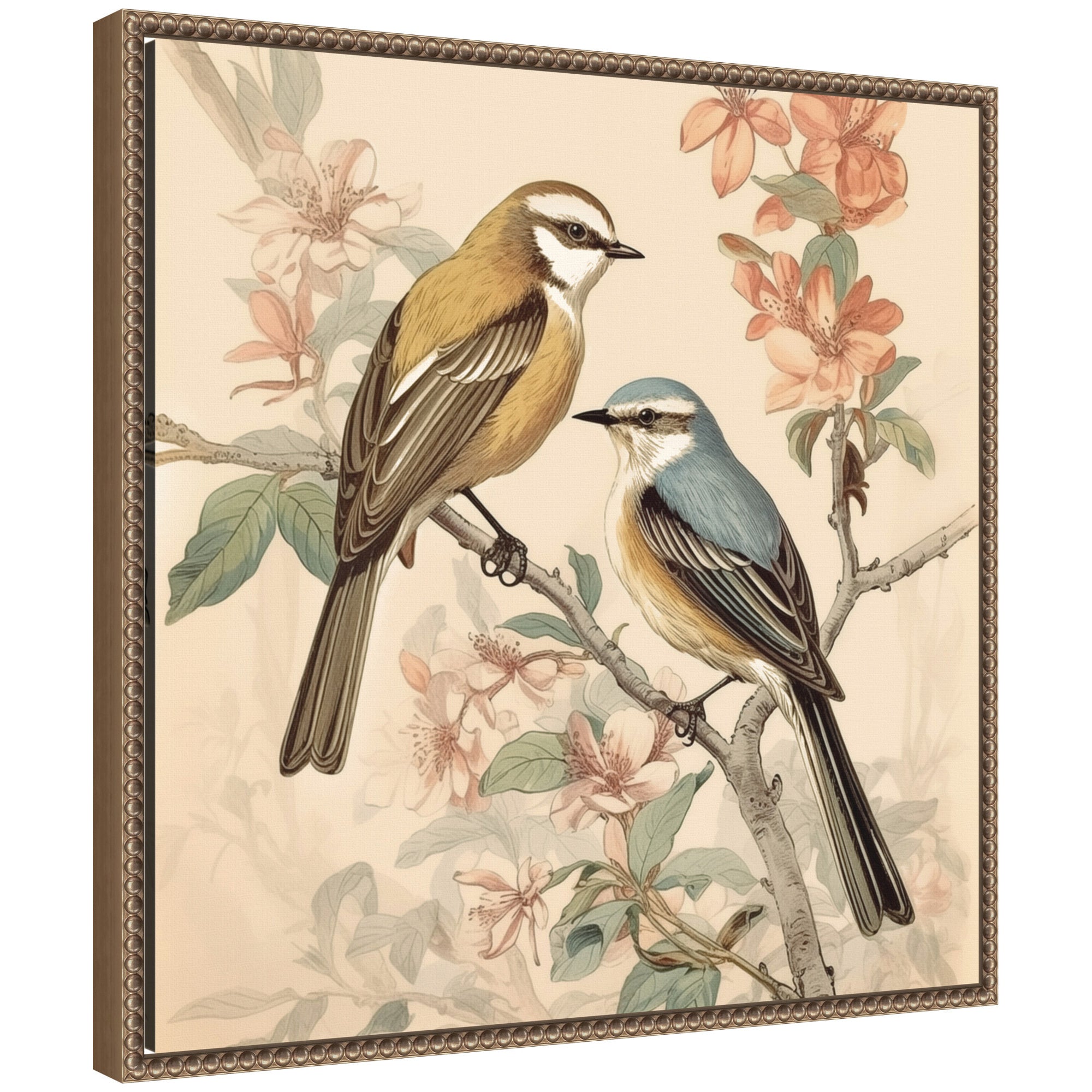 Sylvie Vintage Style Birds and Botanicals Framed Canvas by kateandlaurel - main product image for Resin Society