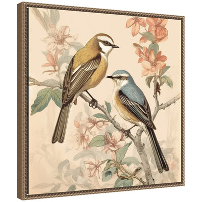 Sylvie Vintage Style Birds and Botanicals Framed Canvas by kateandlaurel - main product image for Resin Society