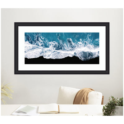 Framed Art Minimalist Ocean Waves on the Black Beach in Iceland Panel by Michael Schauer