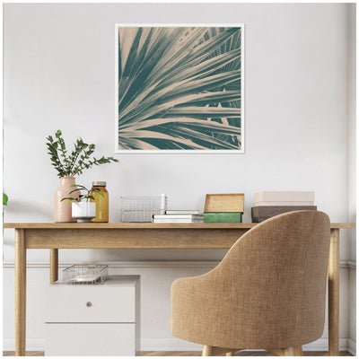 Sylvie Modern Retro Teal Maximalist Palm Leaves Framed Canvas by Stephanie Klatt