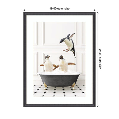 Penguins in Classic Black and White Bath by Amy Peterson Framed Wall Art Print