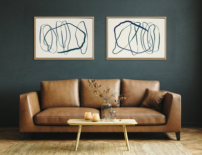 Sylvie Blue and Green Expressive Abstract 1 and 2 Framed Canvas Art Set